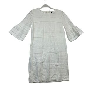 J.Crew Eyelet Shift Dress 2 White Pre-Owned Bell Sleeve Cotton Womens